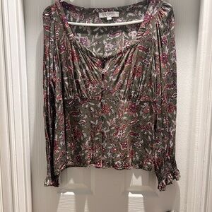 LOFT Paisley Blouse - Olive and Burgundy
